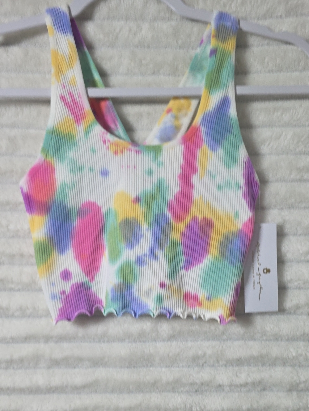 0321 Spiritual Gangster Rainbow Tie-Dye Ribbed Crop Tank‎
